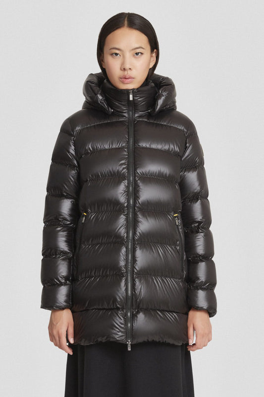 Piumino Ciesse medio-lungo nero con cappuccio staccabile