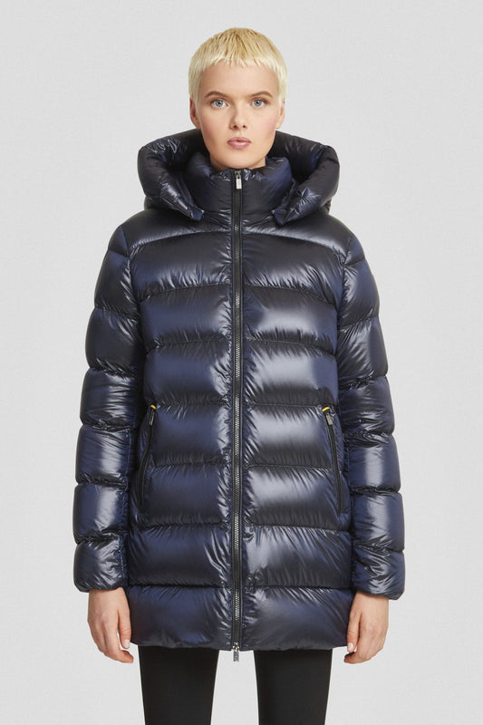 Piumino Ciesse medio-lungo blu con cappuccio staccabile