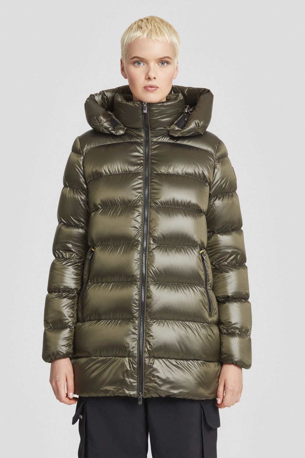 Piumino Ciesse medio-lungo verde militare con cappuccio staccabile