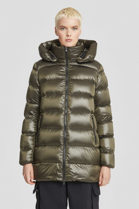 Piumino Ciesse medio-lungo verde militare con cappuccio staccabile