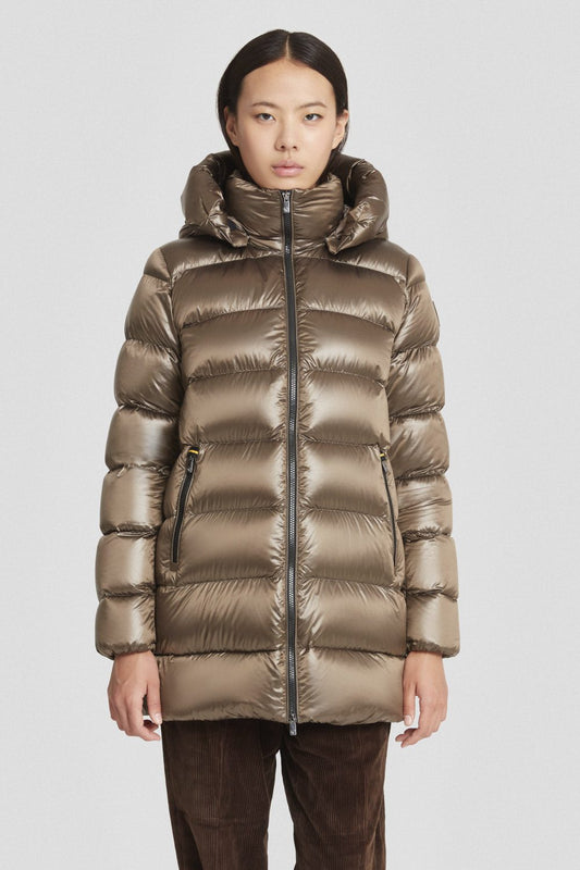 Piumino Ciesse medio-lungo marrone con cappuccio staccabile