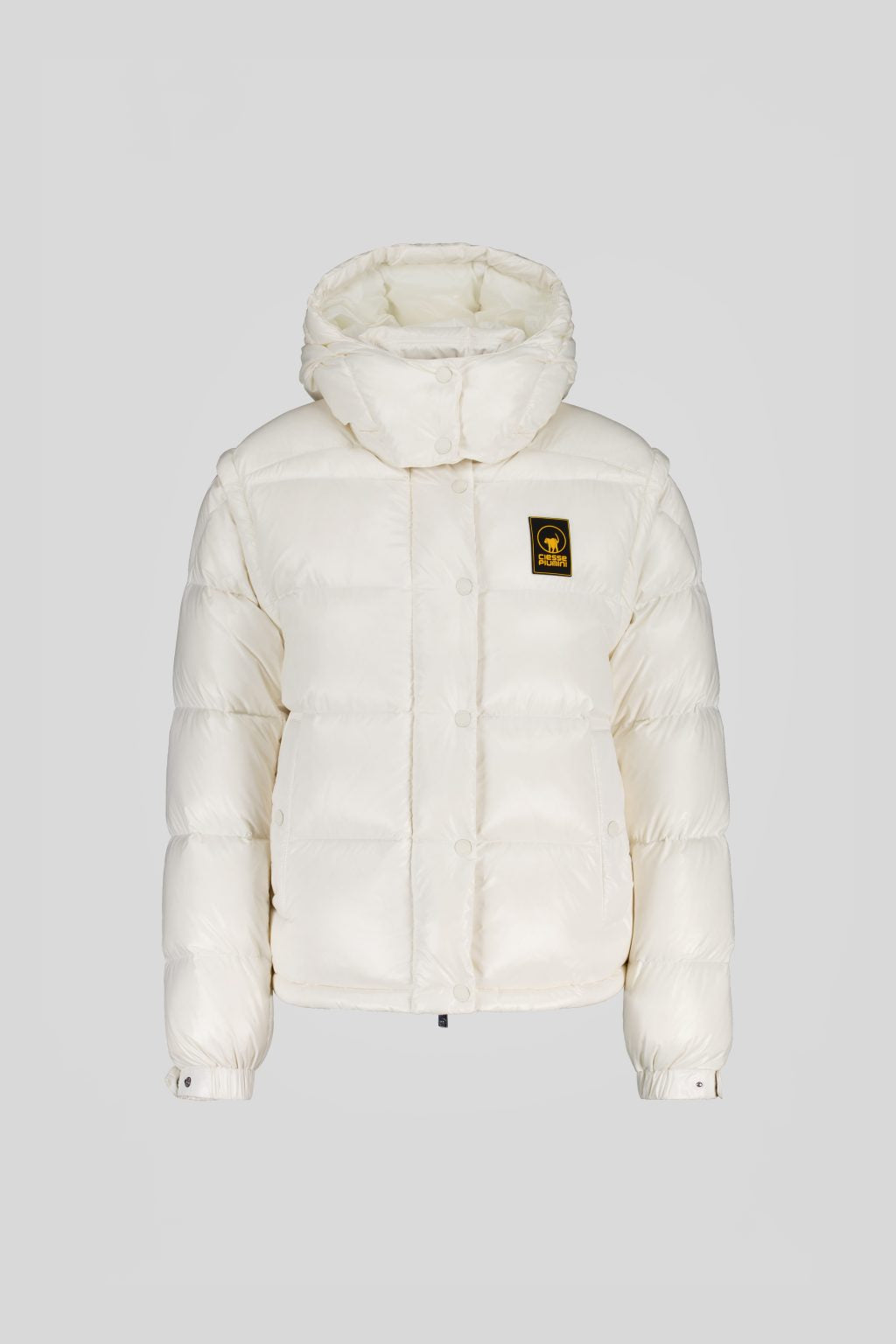 Piumino Ciesse trapuntato bianco con cappuccio e maniche staccabili