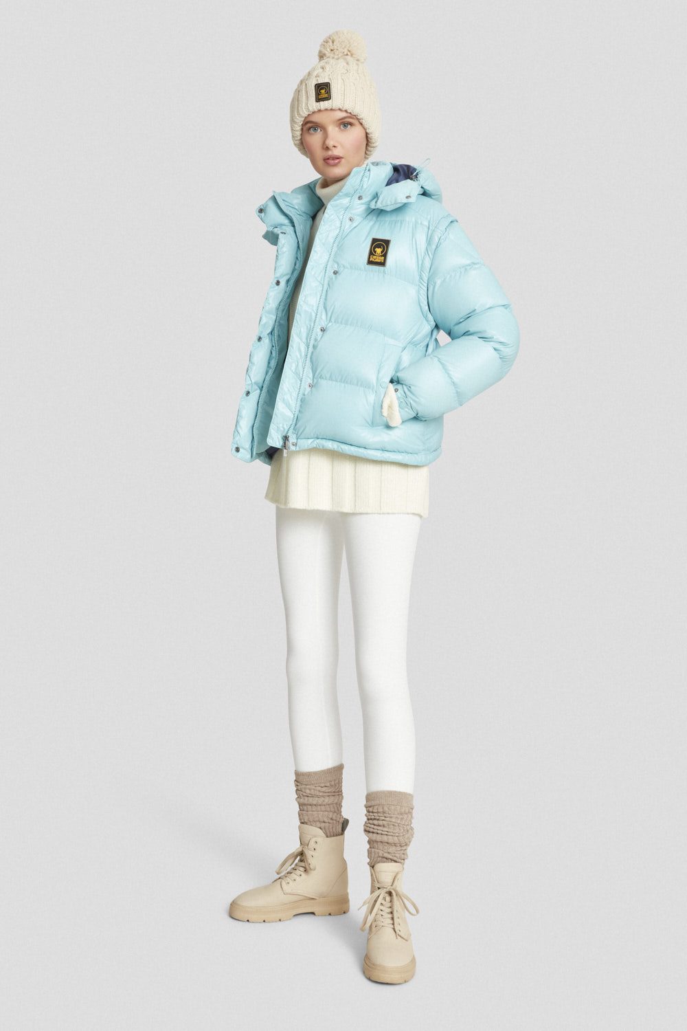 Piumino Ciesse trapuntato azzurro con cappuccio e maniche staccabili